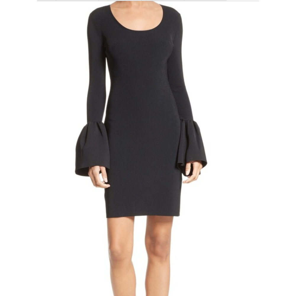 Elizabeth and James Womens willomena Ribbed bell sleeve V-Neck Dress Black Med